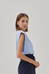 Hartley Cuffed Sleeves Top in Baby Blue