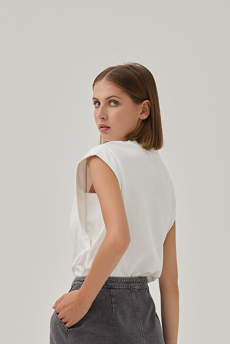 Hartley Cuffed Sleeves Top in White