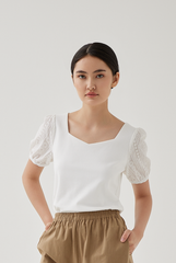 Ellice Floral Embroidered Sleeves Top in White