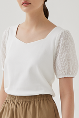 Ellice Floral Embroidered Sleeves Top in White