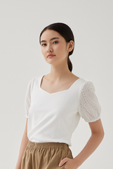 Ellice Floral Embroidered Sleeves Top in White