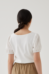 Ellice Floral Embroidered Sleeves Top in White