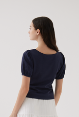 Ellice Floral Embroidered Sleeves Top in Navy Blue