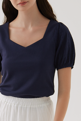 Ellice Floral Embroidered Sleeves Top in Navy Blue
