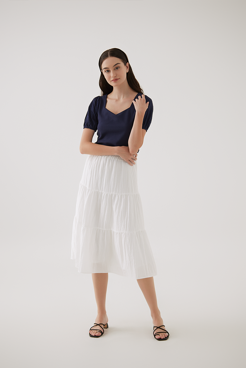 Ellice Floral Embroidered Sleeves Top in Navy Blue