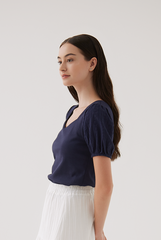 Ellice Floral Embroidered Sleeves Top in Navy Blue