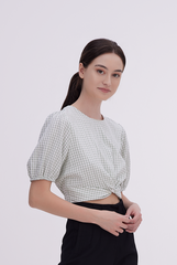 Bailey Gingham Twist Front Top in Dusty Green