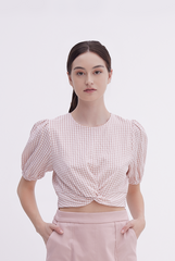 Bailey Gingham Twist Front Top in Dusty Pink