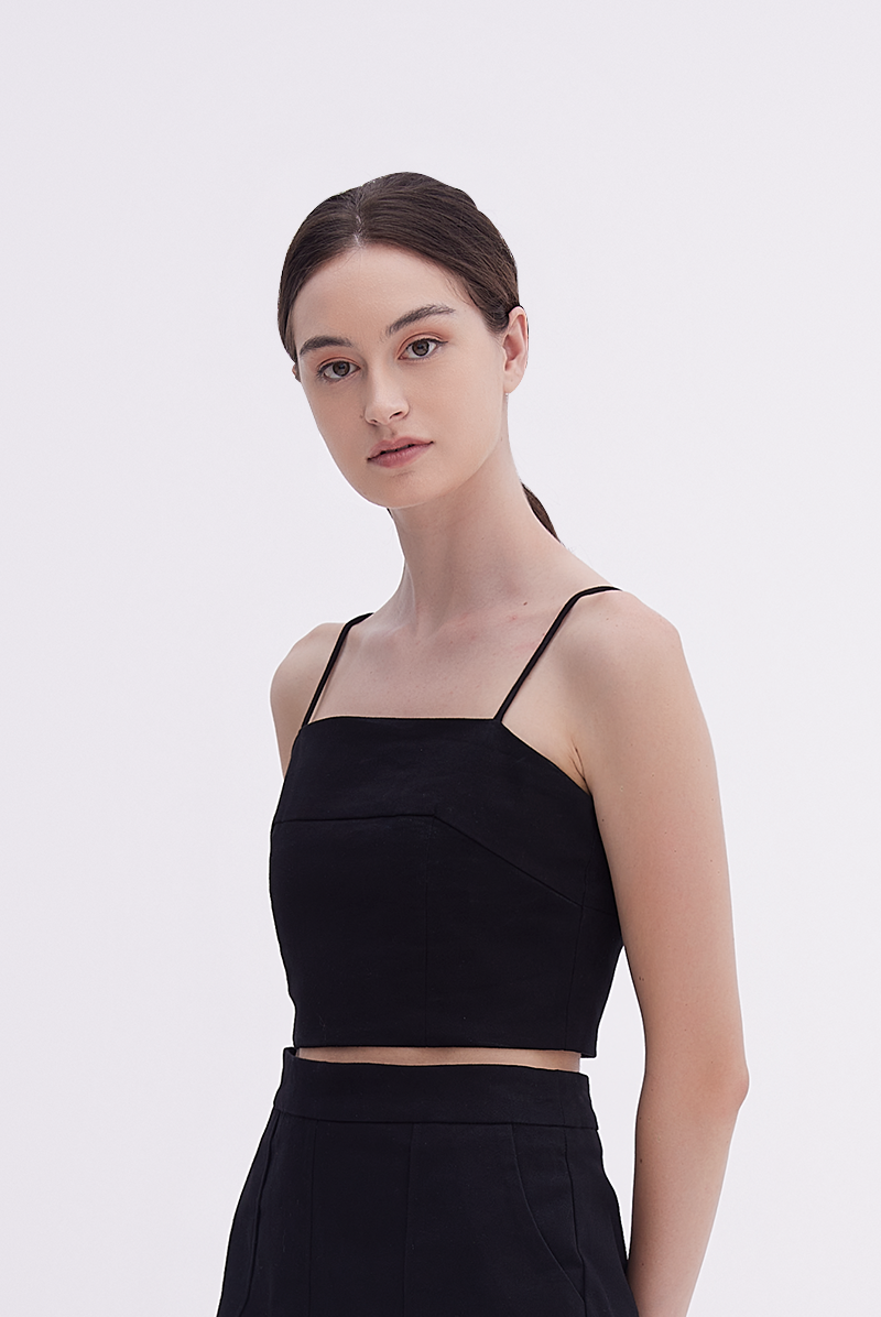 Ava Pintuck Crop Top in Black