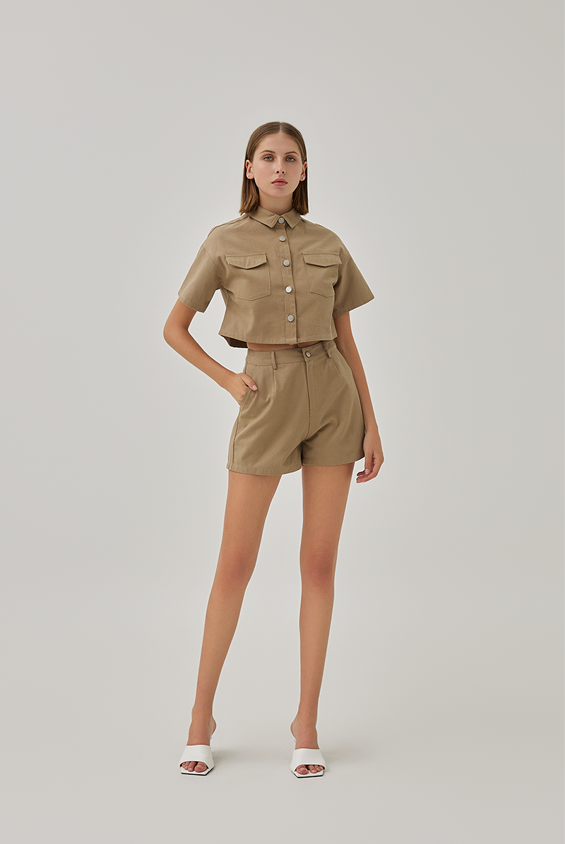 Nova Patch Pockets Jacket Top in Khaki