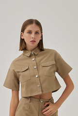 Nova Patch Pockets Jacket Top in Khaki