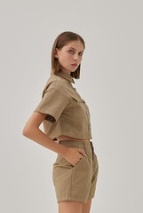 Nova Patch Pockets Jacket Top in Khaki
