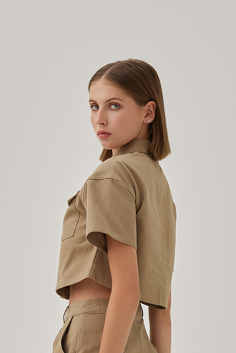 Nova Patch Pockets Jacket Top in Khaki