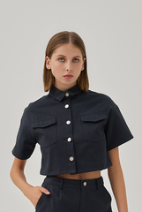 Nova Patch Pockets Jacket Top in Charcoal