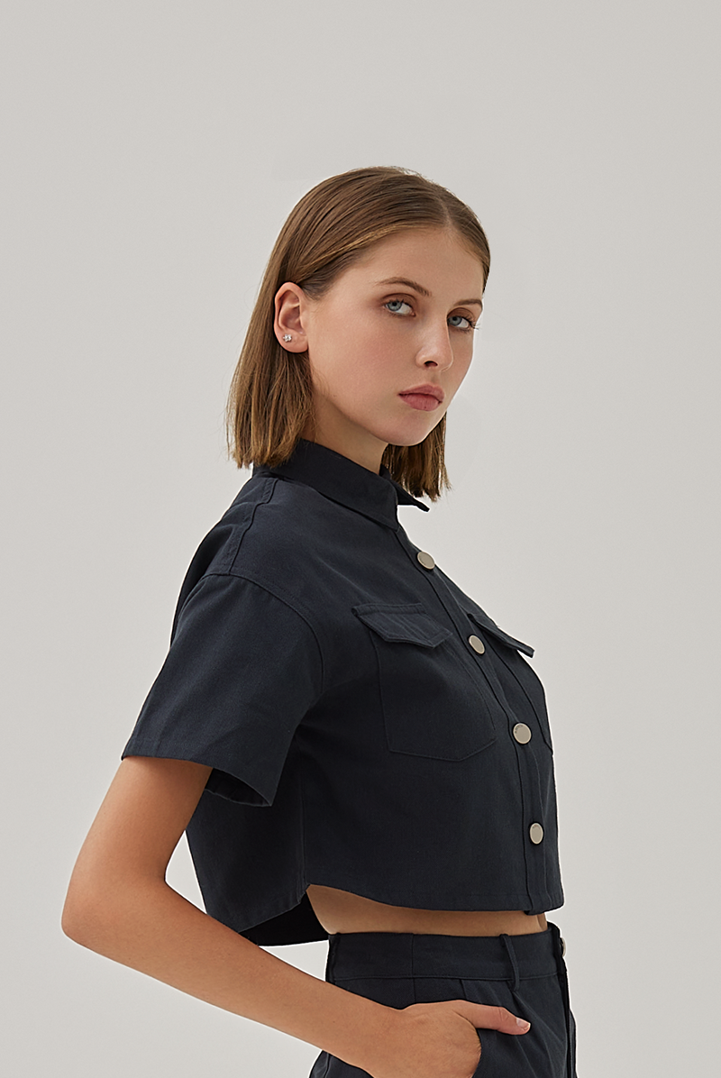 Nova Patch Pockets Jacket Top in Charcoal