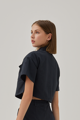 Nova Patch Pockets Jacket Top in Charcoal