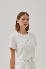 Effie Button Down Curved Hem Top in White