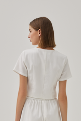 Effie Button Down Curved Hem Top in White