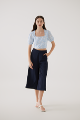 Evie Floral Embroidery Crop Top in Pale Blue