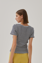 Sheena Knitted Square Neck Top in Navy Blue