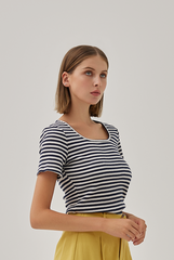 Sheena Knitted Square Neck Top in Navy Blue