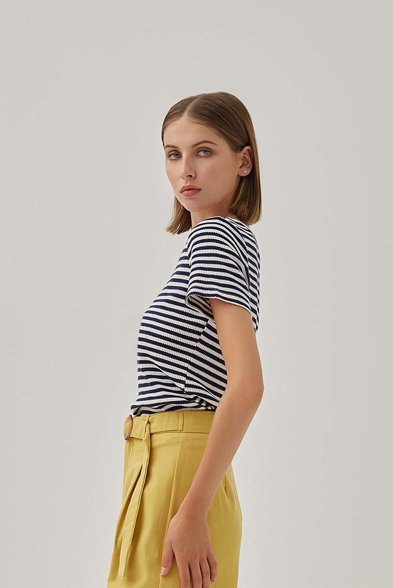 Sheena Knitted Square Neck Top in Navy Blue