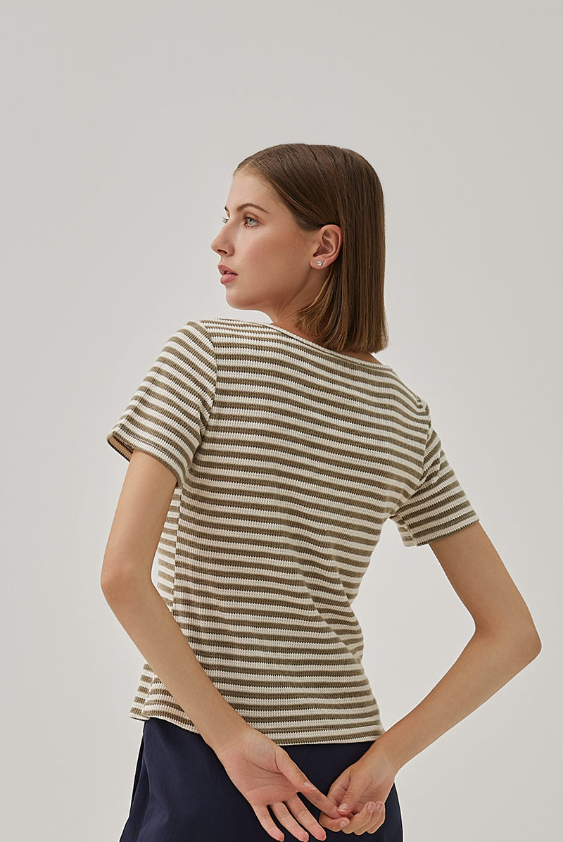 Sheena Knitted Square Neck Top in Tea