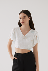 Asher Floral Embroidery Crop Top in White
