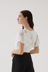 Asher Floral Embroidery Crop Top in White