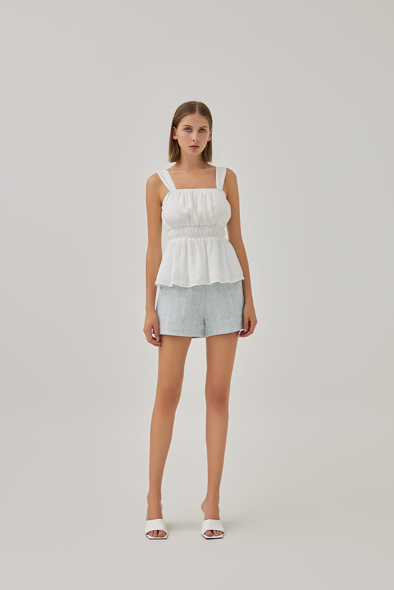 Judith Ruched Peplum Top in White