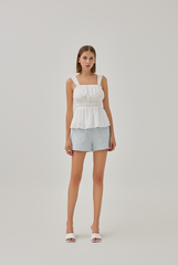 Judith Ruched Peplum Top in White