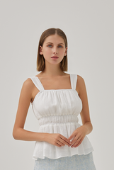 Judith Ruched Peplum Top in White