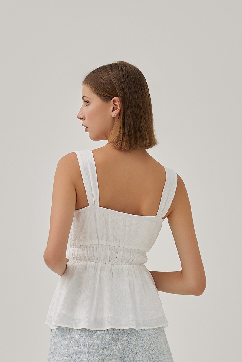 Judith Ruched Peplum Top in White