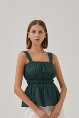 Judith Ruched Peplum Top in Dark Green