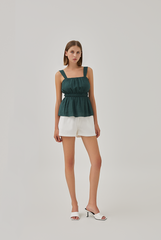 Judith Ruched Peplum Top in Dark Green