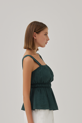 Judith Ruched Peplum Top in Dark Green