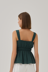 Judith Ruched Peplum Top in Dark Green