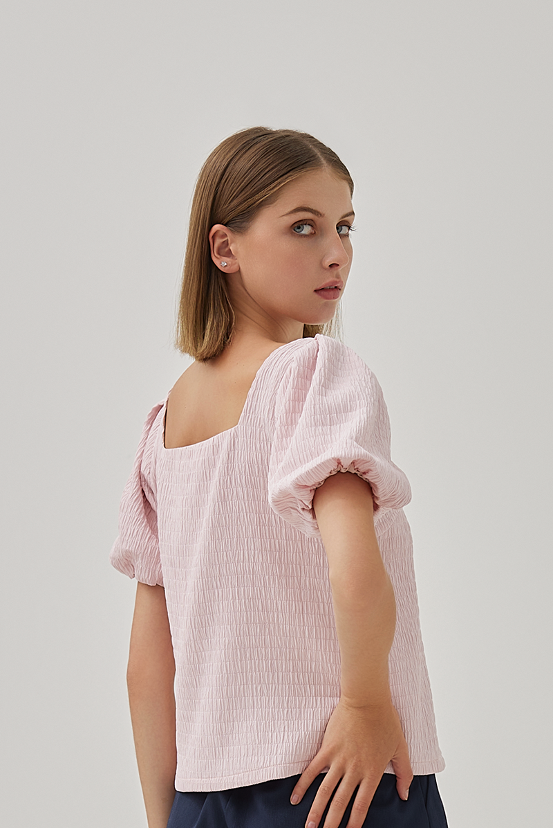 Beatrice Textured Puff Sleeves Top in Blush