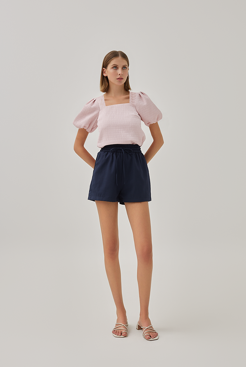 Beatrice Textured Puff Sleeves Top in Blush