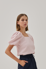 Beatrice Textured Puff Sleeves Top in Blush