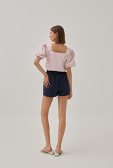 Beatrice Textured Puff Sleeves Top in Blush