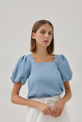 Beatrice Textured Puff Sleeves Top in Light Blue