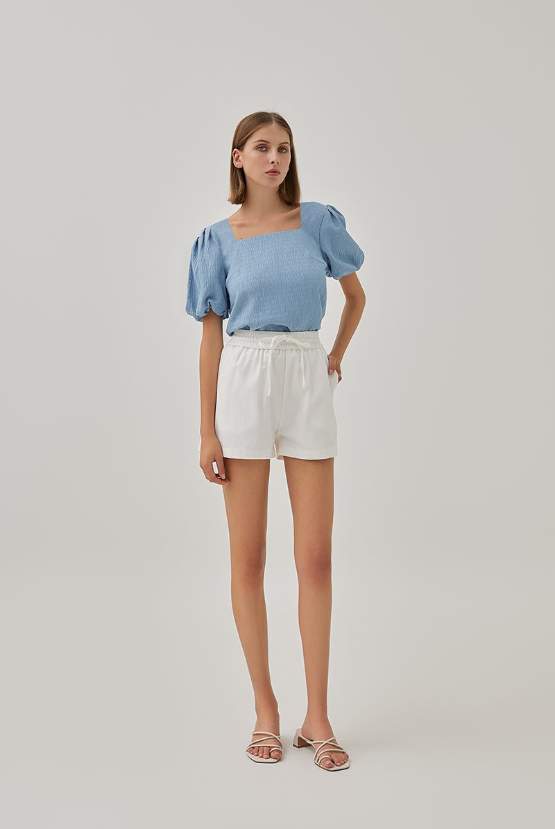 Beatrice Textured Puff Sleeves Top in Light Blue