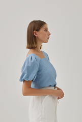 Beatrice Textured Puff Sleeves Top in Light Blue