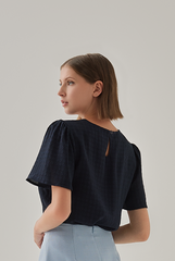Tessa Textured Flare Sleeves Top in Navy Blue