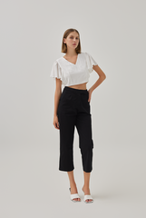 Huda V-Neck Flutter Sleeves Crop Top in White