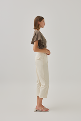 Huda V-Neck Flutter Sleeves Crop Top in Truffle