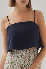 Jada Sleeveless Flowy Crop Top in Navy Blue