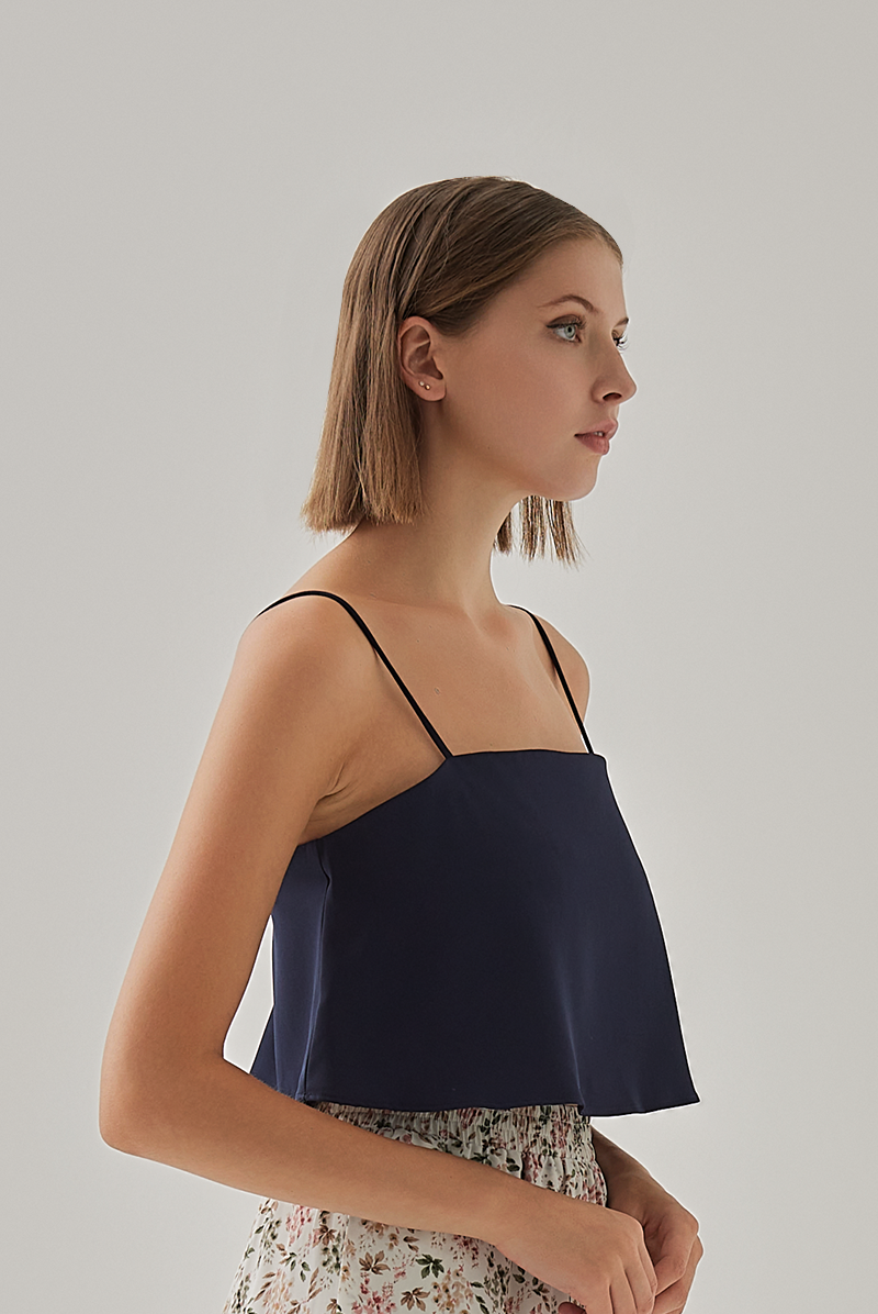 Jada Sleeveless Flowy Crop Top in Navy Blue