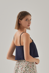 Jada Sleeveless Flowy Crop Top in Navy Blue
